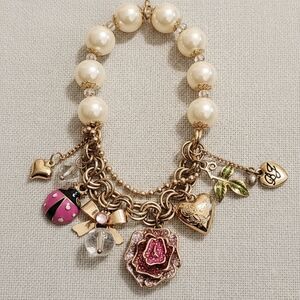 Vintage Betsey Johnson Faux Pearl Charm Bracelet